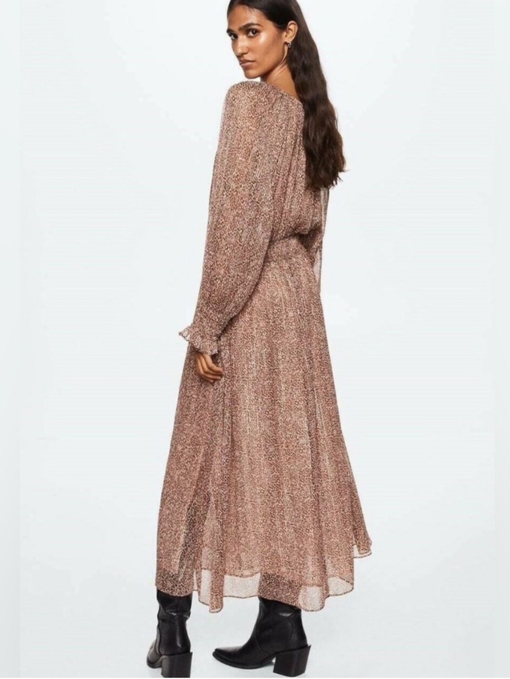 MNG Lagoon Women’s Animal Print Maxi Long Sleeve Dress Size 2 - Picture 2 of 9